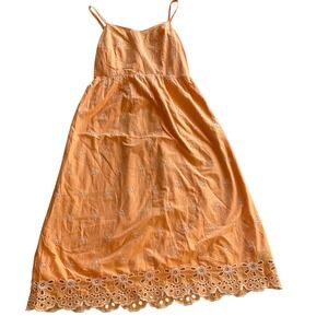 Old Navy Orange Eyelet Smocked Midi Dress‎ Women Size S Spaghetti Strap